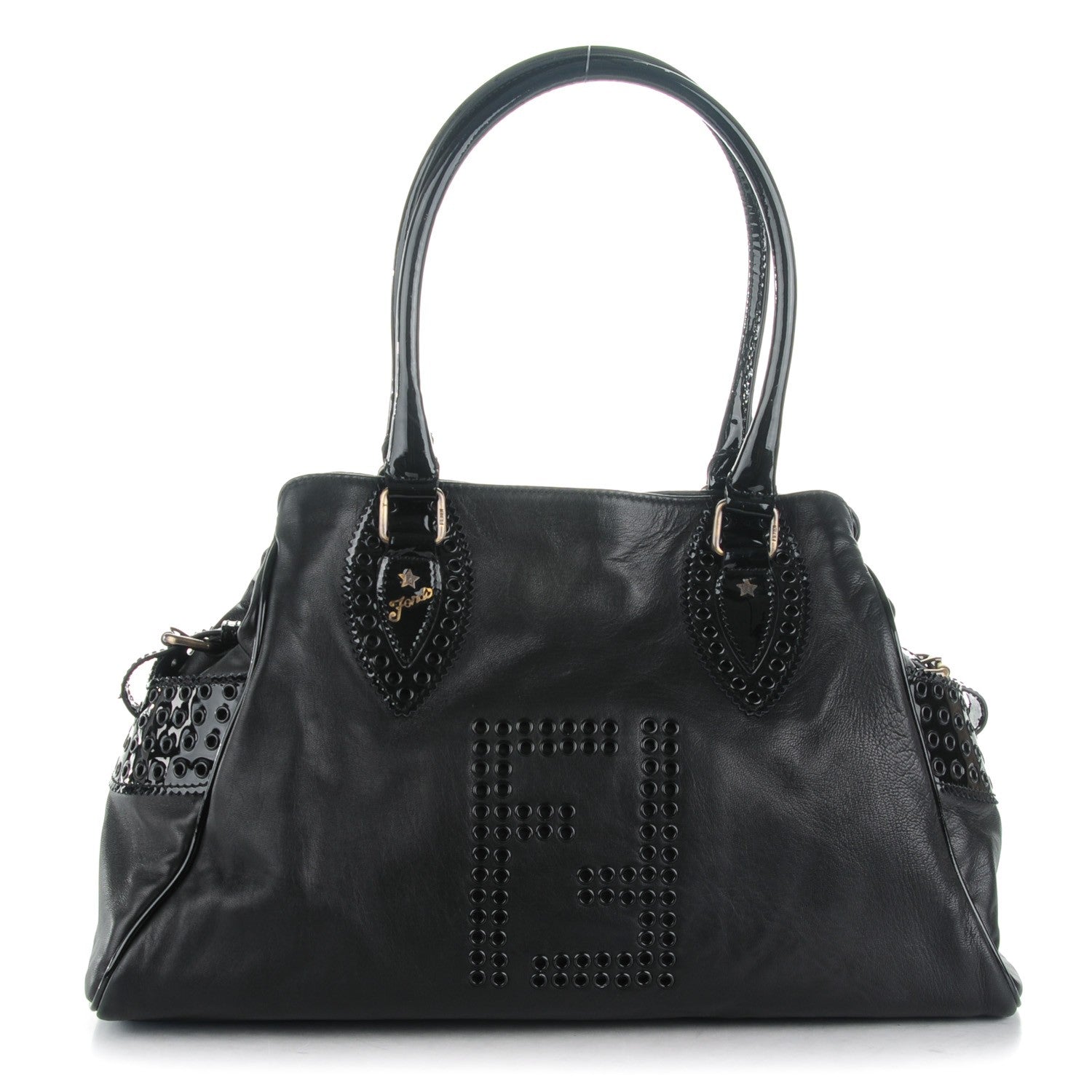 Fendi Nappa Patent Bag De Jour Perforated Tote Black 1 of 9