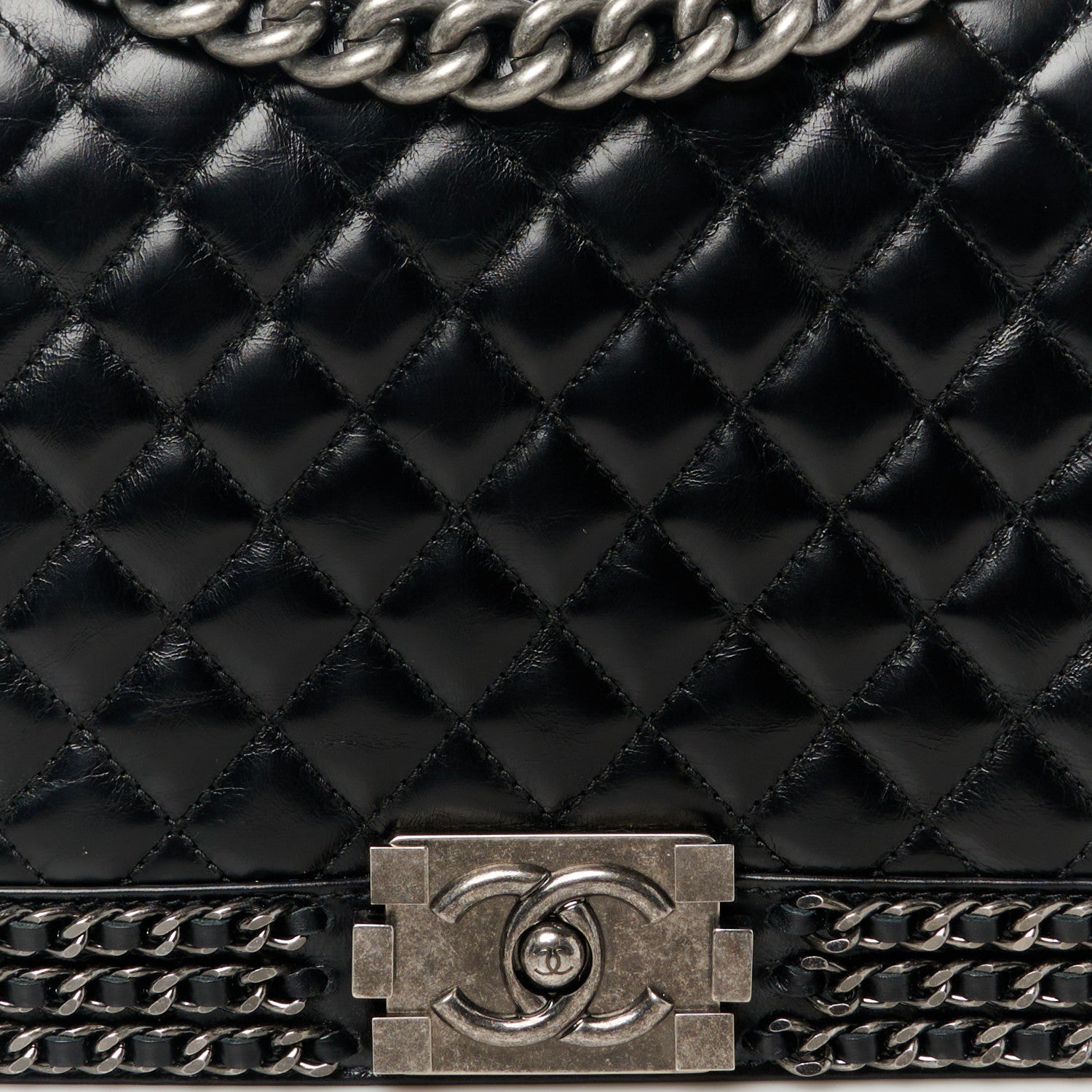 Chanel Glazed Calfskin Quilted New Medium Boy Chained Flap Black 8 of 10