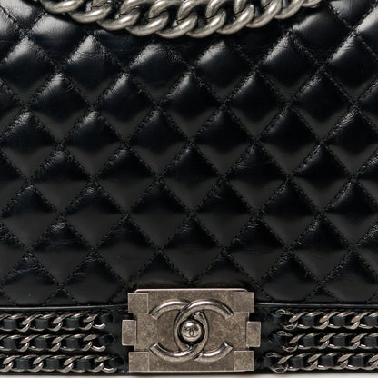 Chanel Glazed Calfskin Quilted New Medium Boy Chained Flap Black 8 of 10