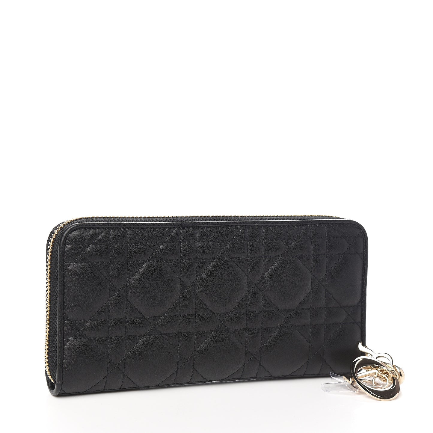 Lambskin Cannage Lady Dior Zip Wallet Black