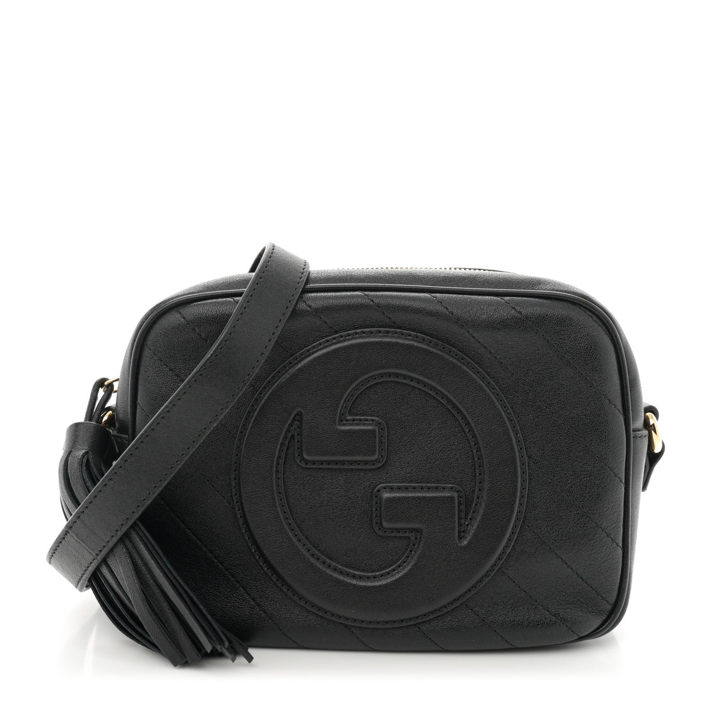 Sakai Be Green Calfskin Diagonal Stitched Small Blondie Shoulder Bag Black