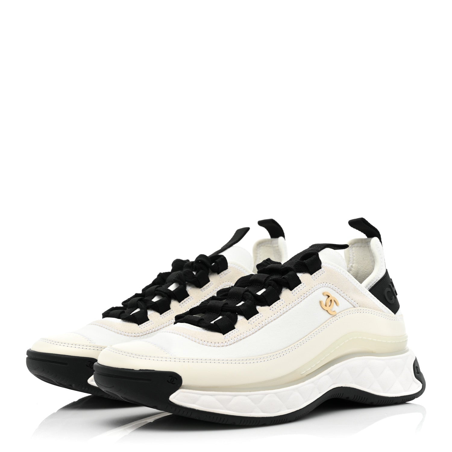 Chanel Velvet Calfskin Mixed Fibers CC Sneakers 38.5 Ivory Black 3 of 11