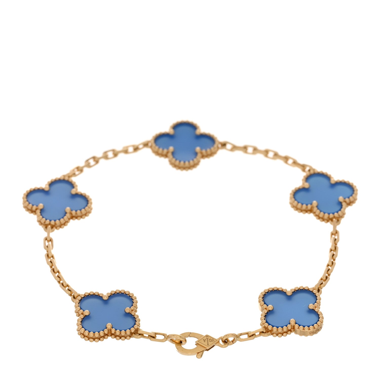 Van Cleef & Arpels 18K Yellow Gold Blue Agate 5 Motifs Vintage Alhambra Bracelet 3 of 5
