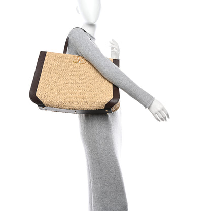 Valentino Garavani Raffia Calfskin Vlogo Tote Naturale Fondant 2 of 9