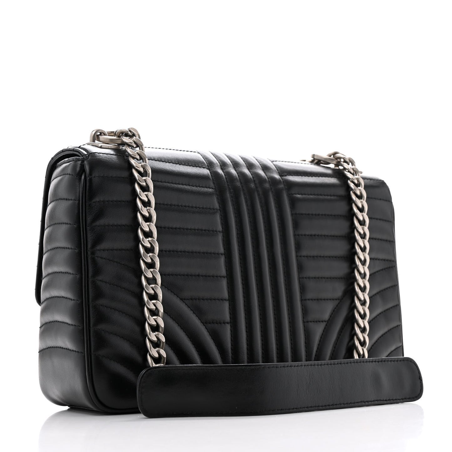 Soft Calfskin Impunture Diagramme Large Chain Flap Shoulder Bag Black