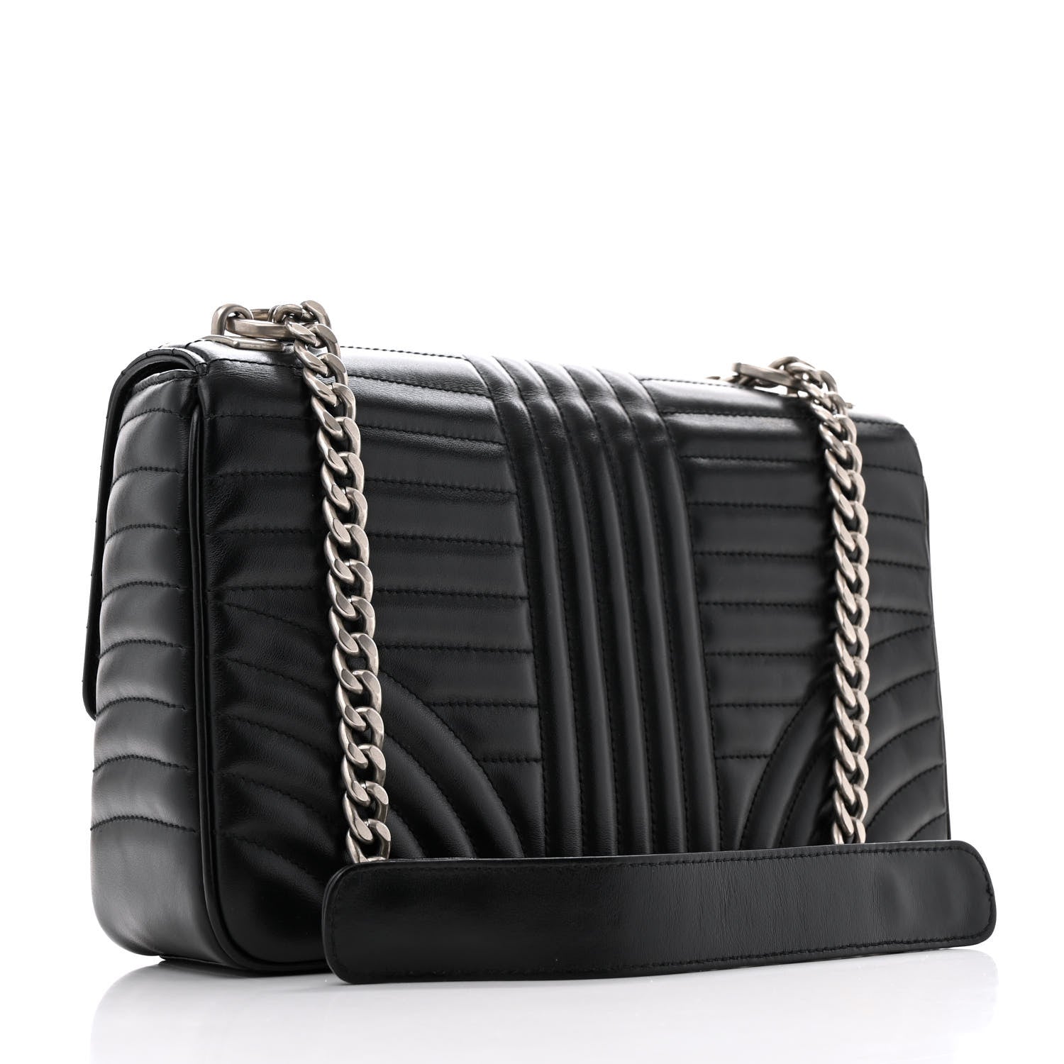 Prada Soft Calfskin Impunture Diagramme Large Chain Flap Shoulder Bag Black 3 of 12