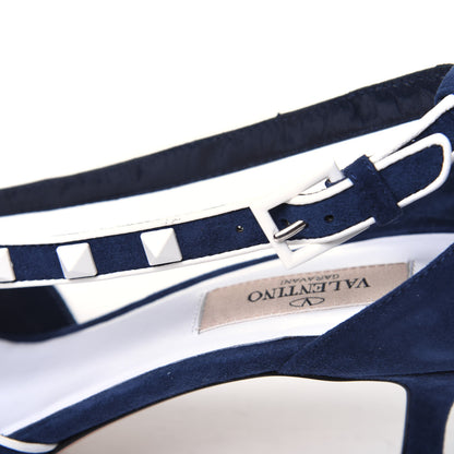 Valentino Garavani Suede Free Rockstud Cross Strap D'Orsay 55mm Pumps 38.5 Marine Optic White 14 of 18