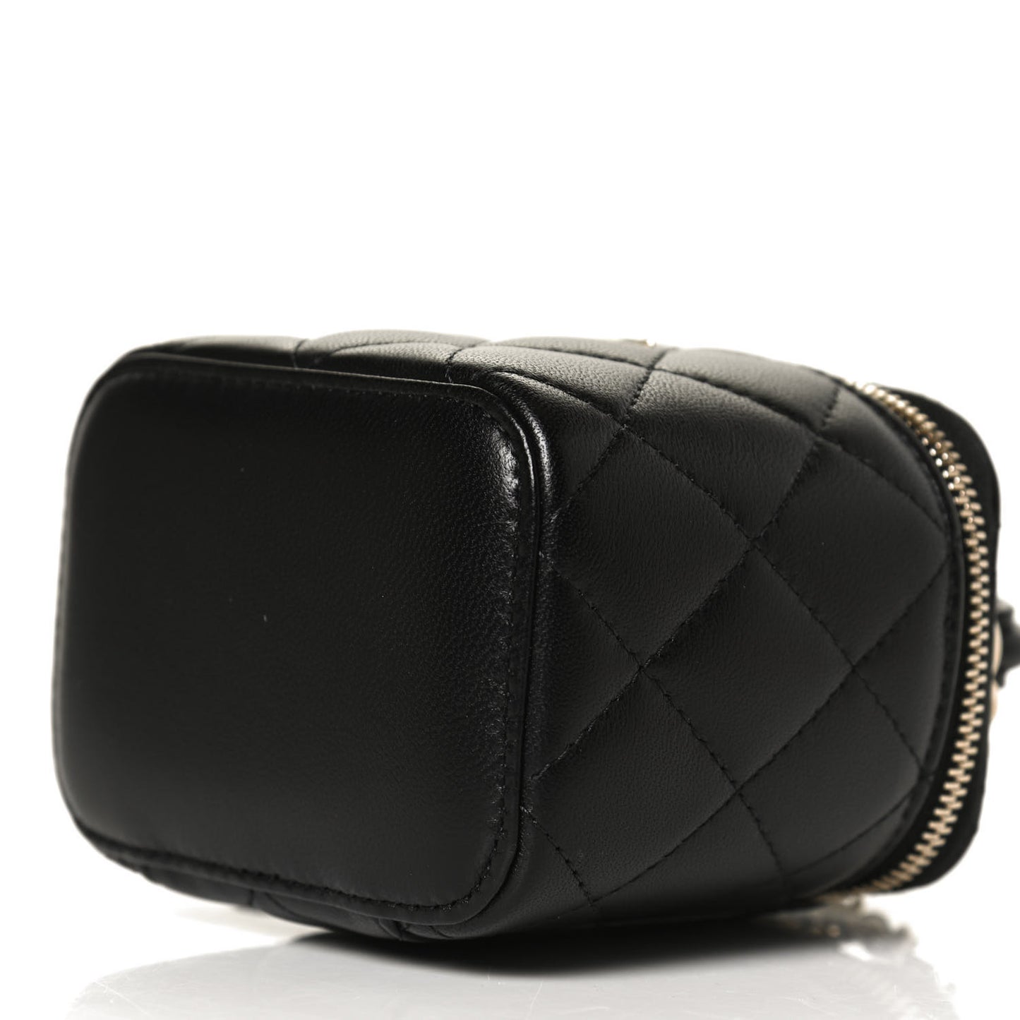 Lambskin Quilted Top Handle Mini Vanity Case With Chain Black