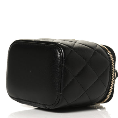Chanel Lambskin Quilted Top Handle Mini Vanity Case With Chain Black 10 of 12