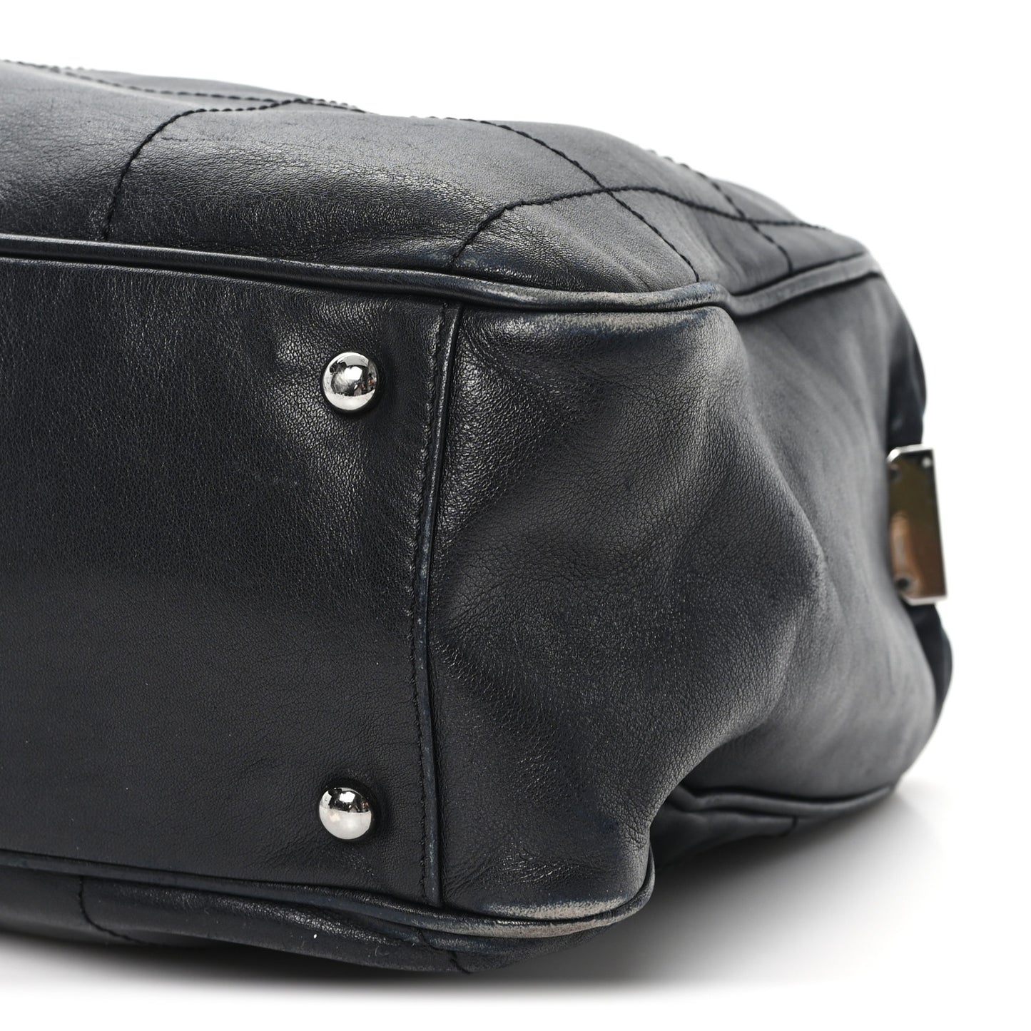 Lambskin Square Stitched Large Tote  Black