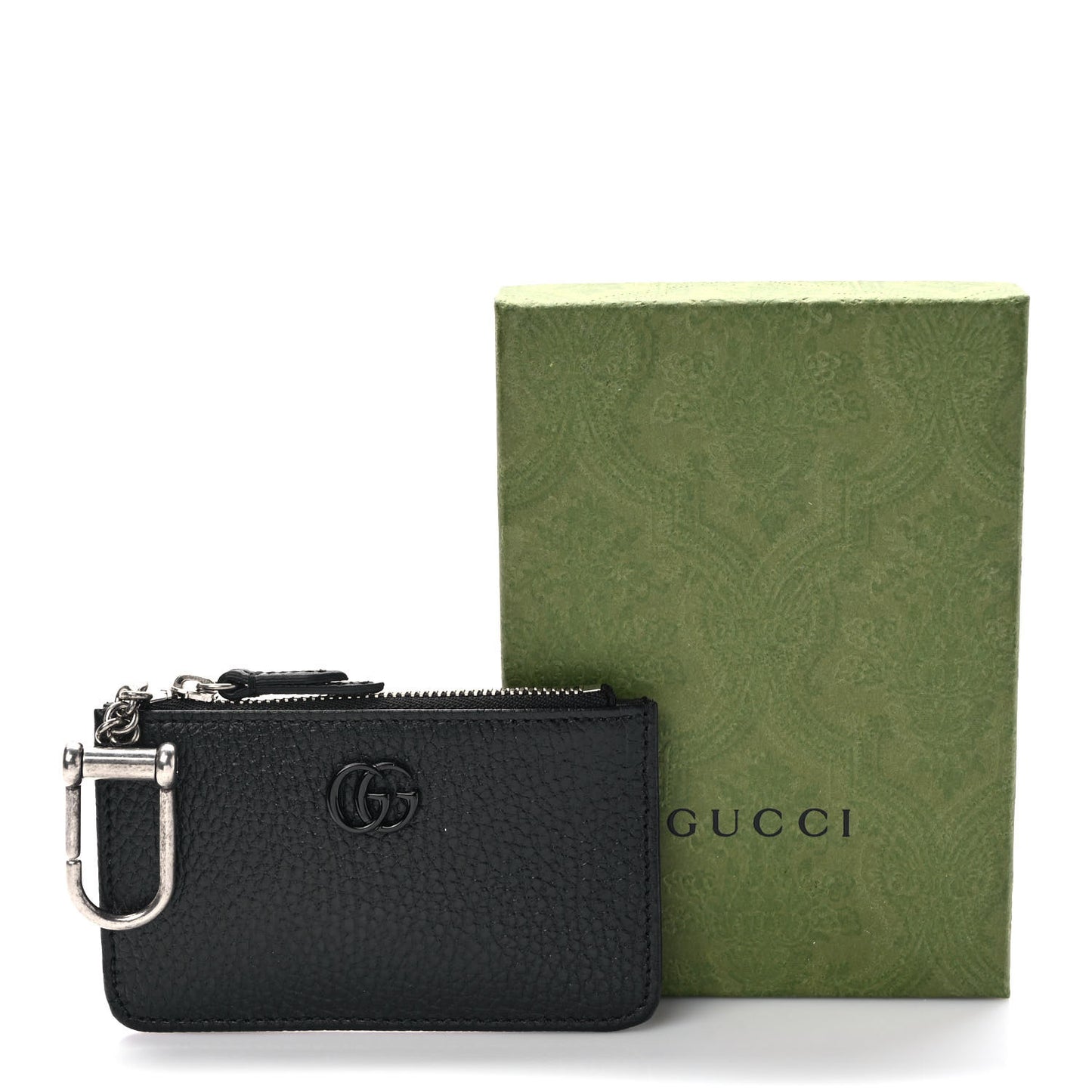 Dollar Calfskin Enamel Monochrome GG Marmont Key Case Card Holder Black