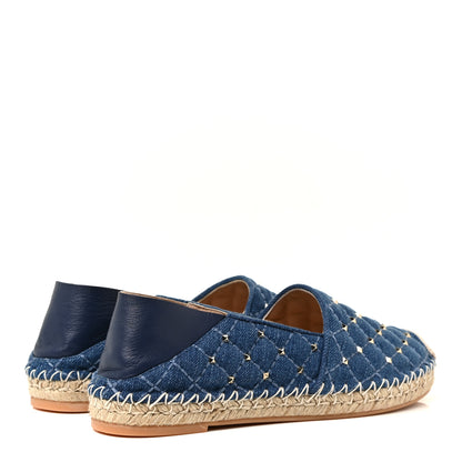 Valentino Garavani Denim Rockstud Spike Espadrille Flats 38 Blue 4 of 12