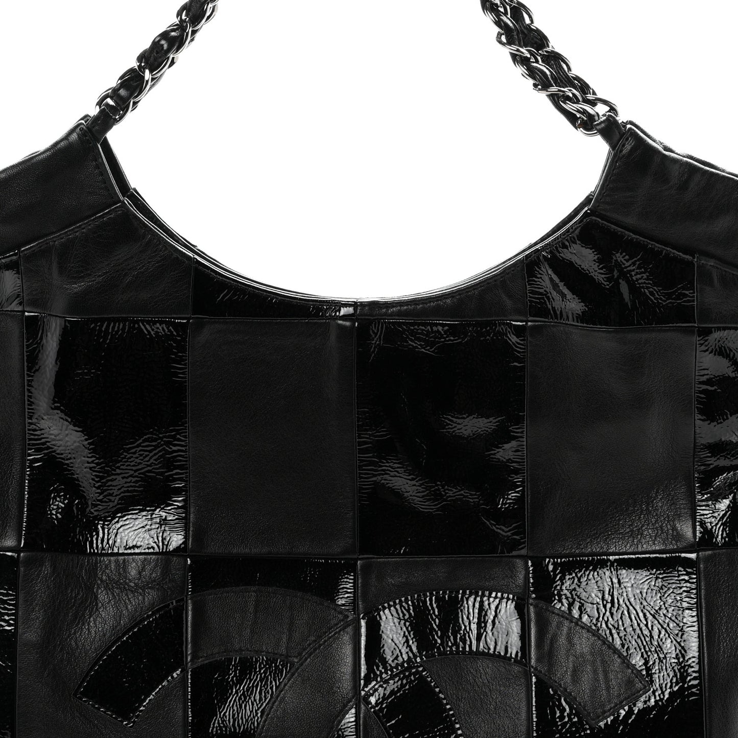 Patent Calfskin Patchwork Brooklyn Tote Black