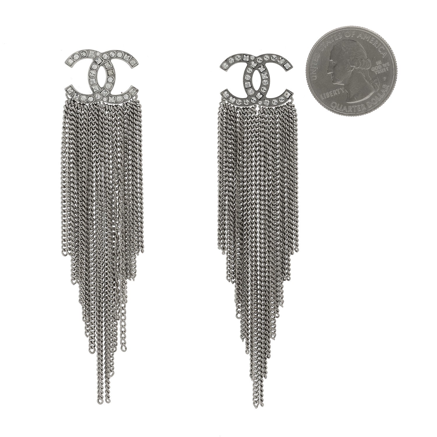 Chanel Baguette Crystal CC Chain Drop Earrings Silver 2 of 4