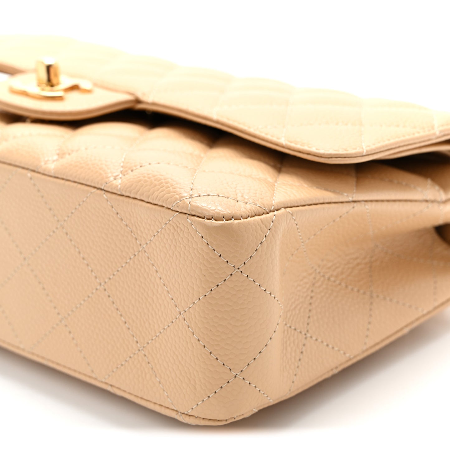 Caviar Quilted Medium Double Flap Beige Clair