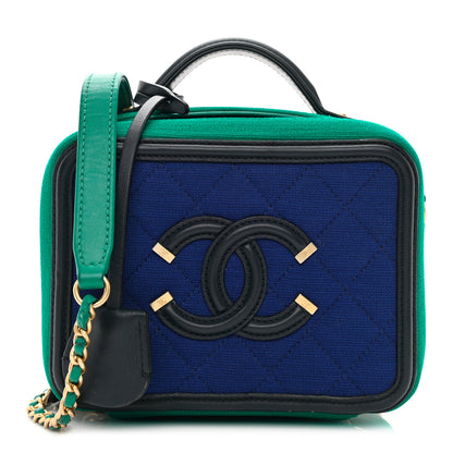 Chanel Jersey Quilted Small CC Filigree Vanity Case Blue Green 1 of 10