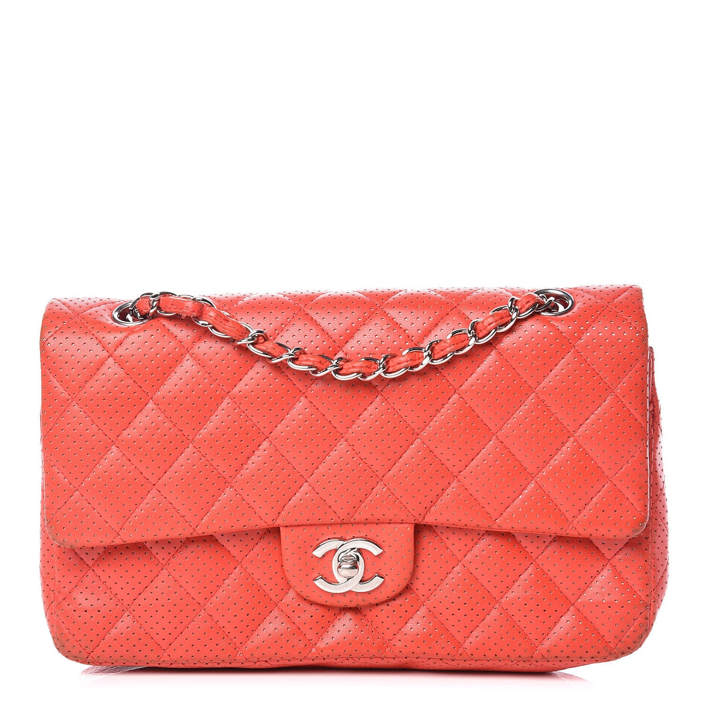 Lambskin Perforated Medium Double Flap Red