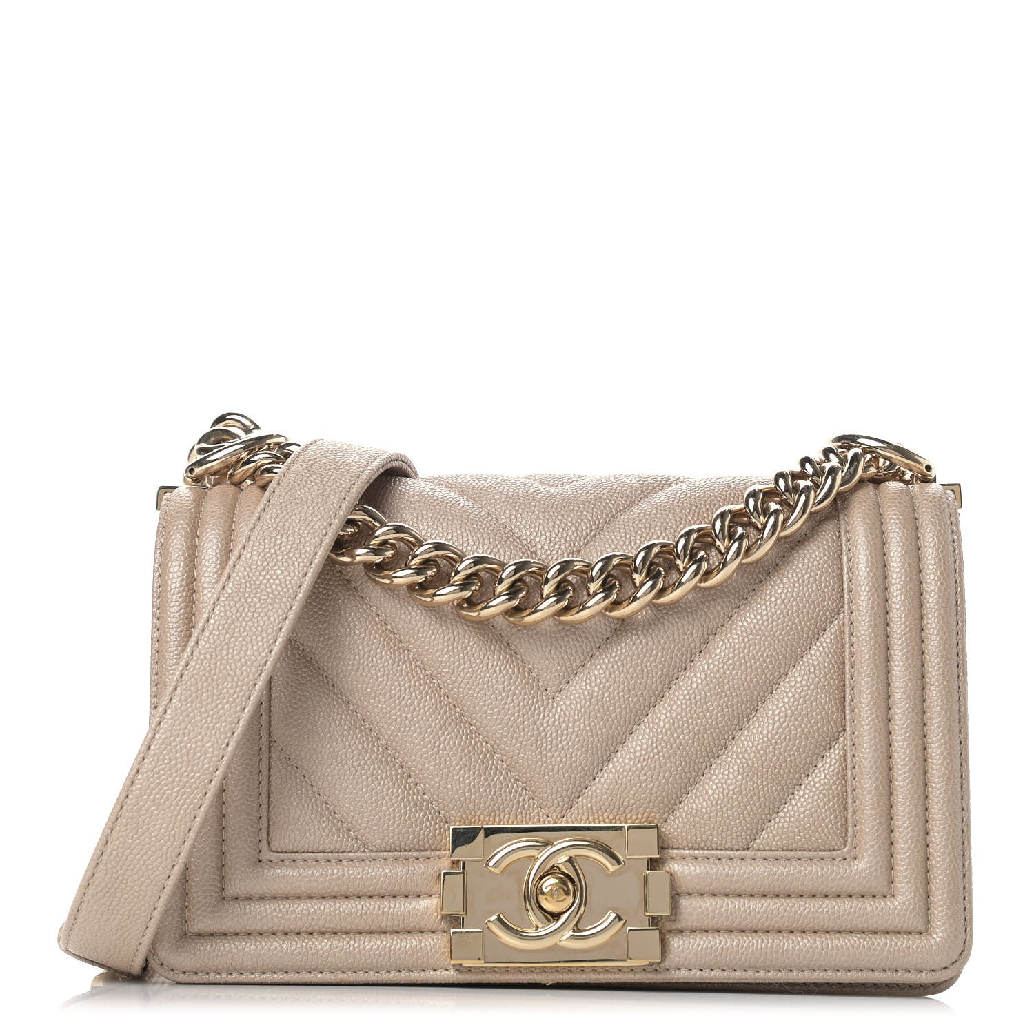 Chanel Caviar Chevron Quilted Small Boy Flap Dark Beige 1 of 14