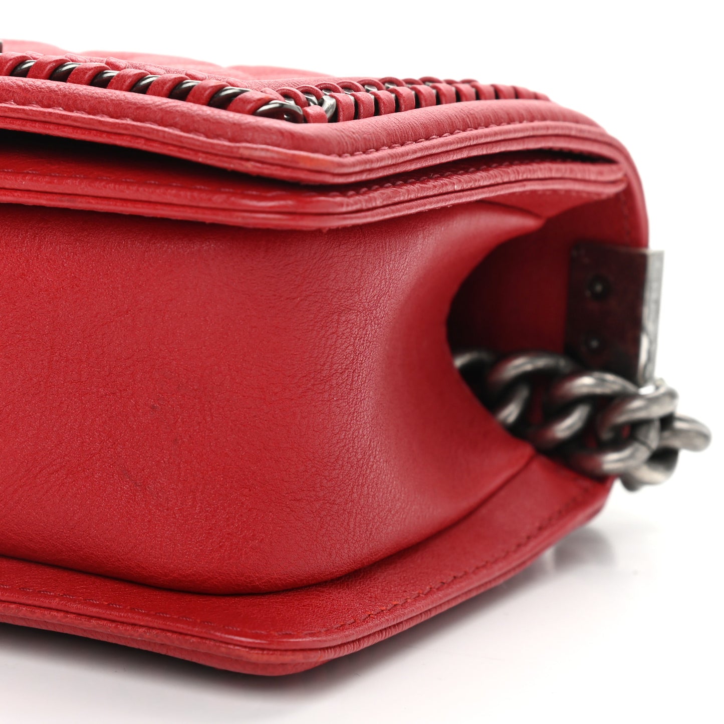 Calfskin Quilted Small Top Handle Boy Flap Red