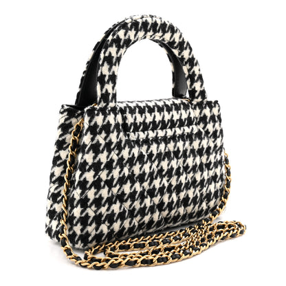 Chanel Tweed Houndstooth Quilted Nano Kelly Shopper Black White 3 of 11