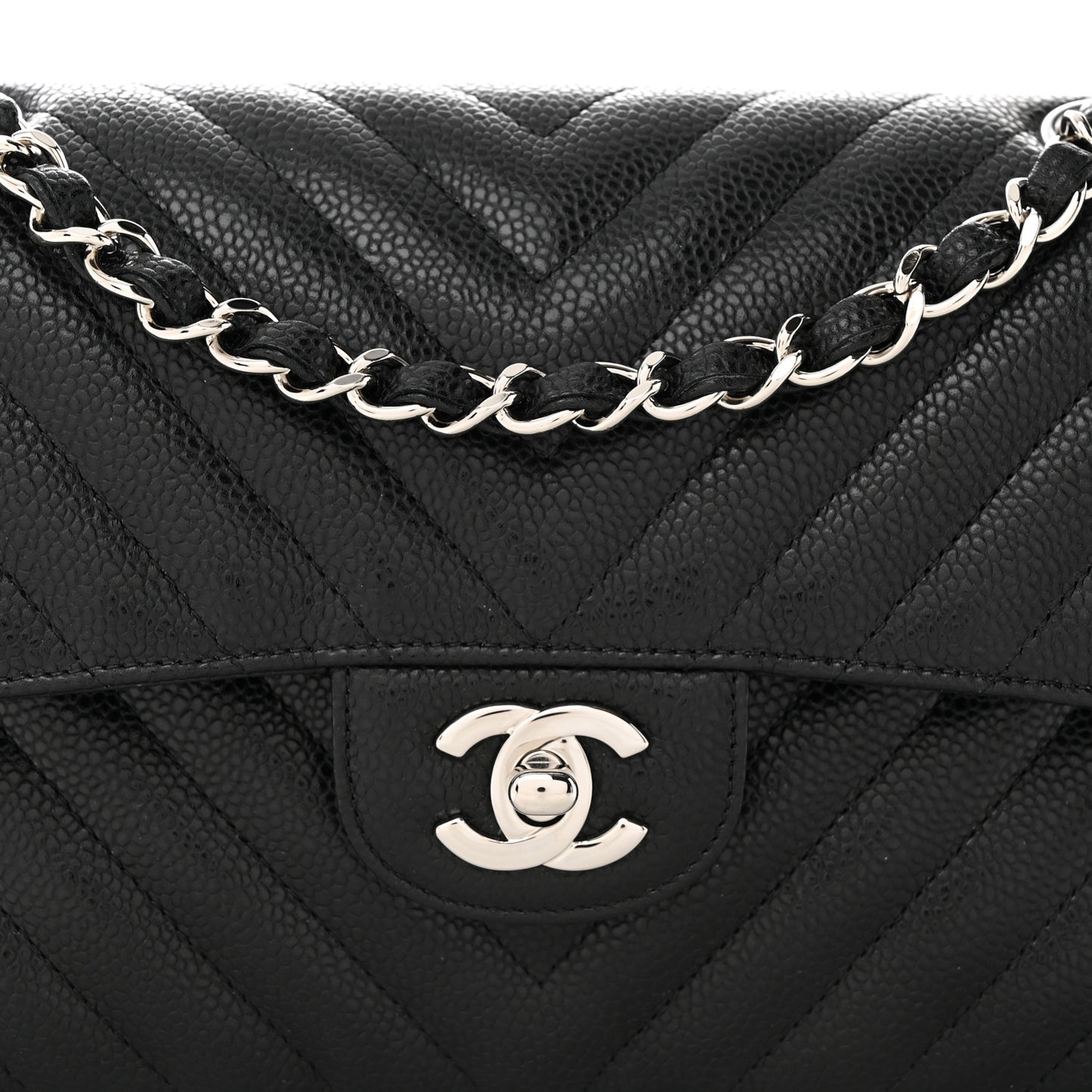Caviar Chevron Quilted Small Double Flap Black