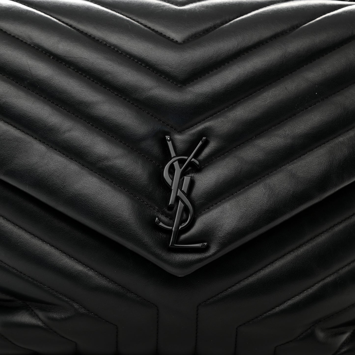 Calfskin Y Quilted Monogram Monochrome Large Loulou Chain Satchel Black