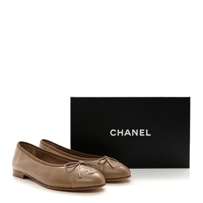 Chanel Lambskin Cap Toe CC Ballerina Flats 36.5 Beige 14 of 14