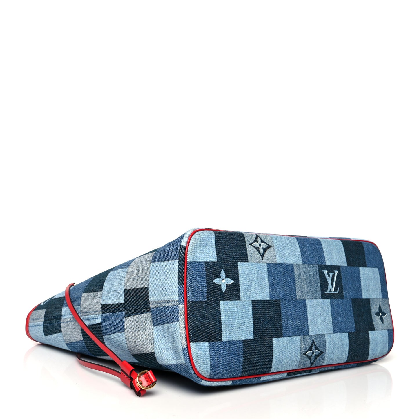 Denim Damier Monogram Patchwork Neverfull Blue Rouge