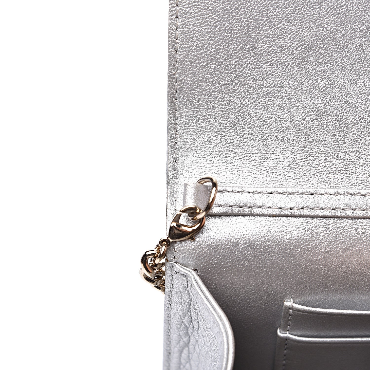 Christian Dior Metallic Grained Calfskin Diorama Wallet on Chain Pouch Silver 14 of 15
