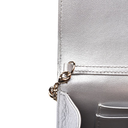 Christian Dior Metallic Grained Calfskin Diorama Wallet on Chain Pouch Silver 14 of 15