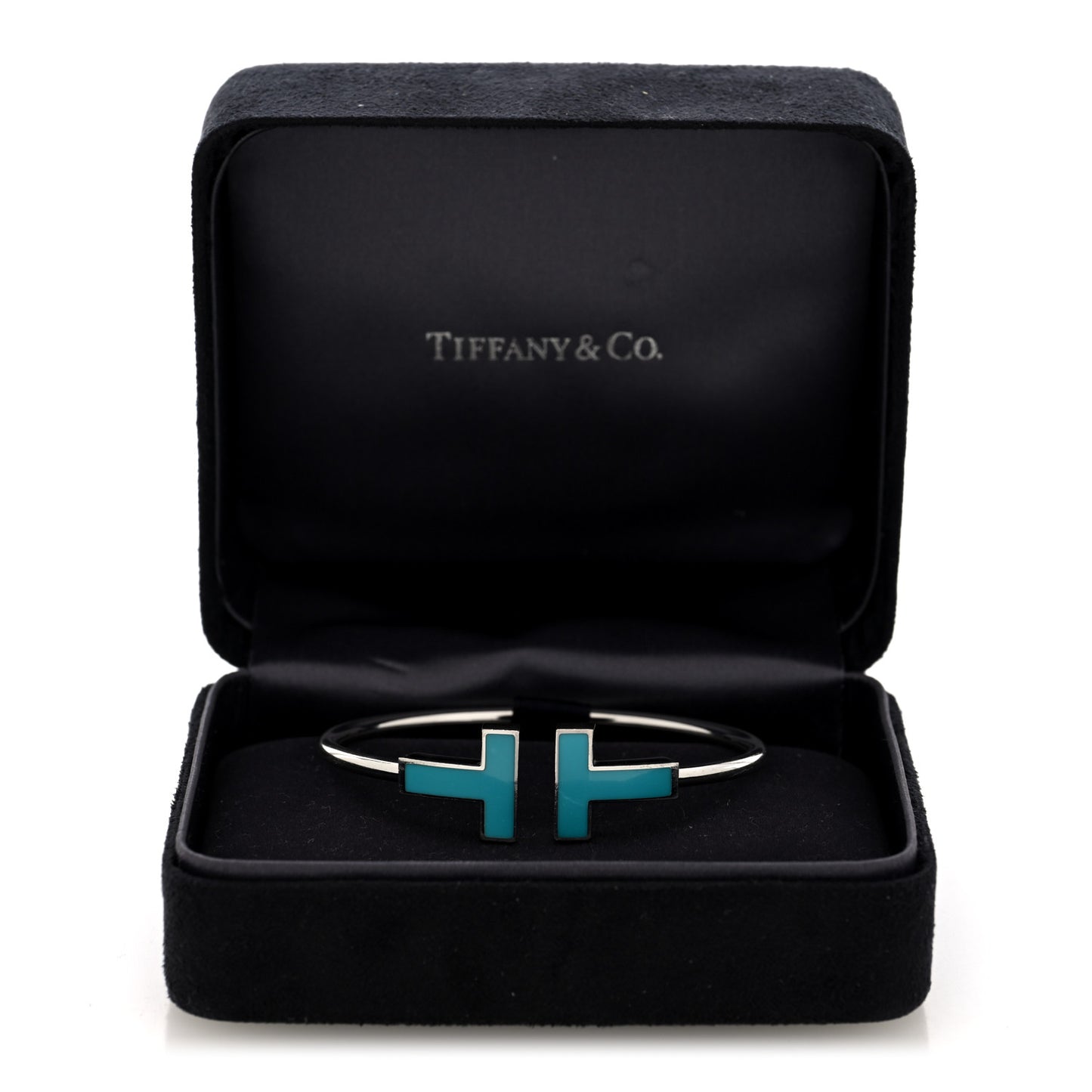 18K White Gold Turquoise Wide T Wire Bracelet