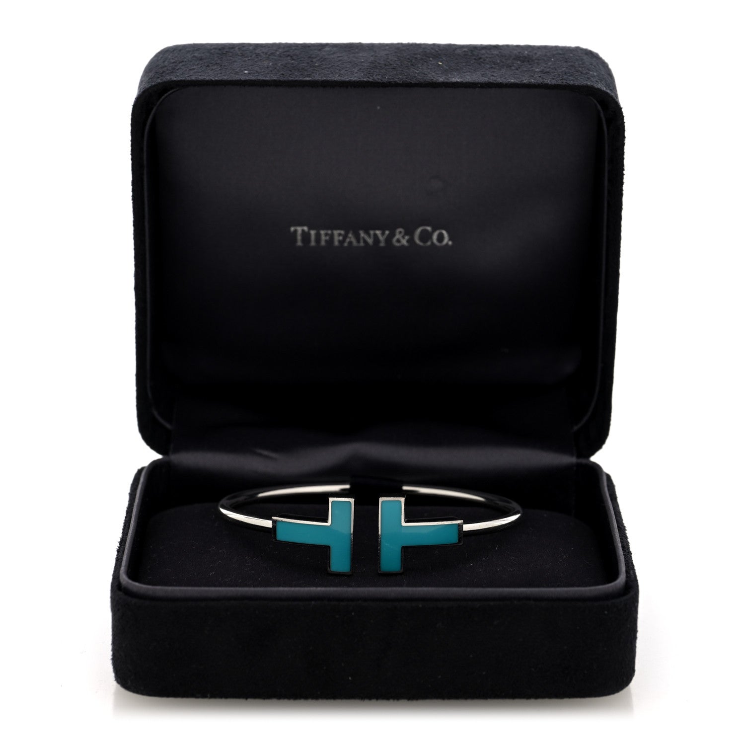 Tiffany 18K White Gold Turquoise Wide T Wire Bracelet 4 of 4