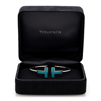 Tiffany 18K White Gold Turquoise Wide T Wire Bracelet 4 of 4