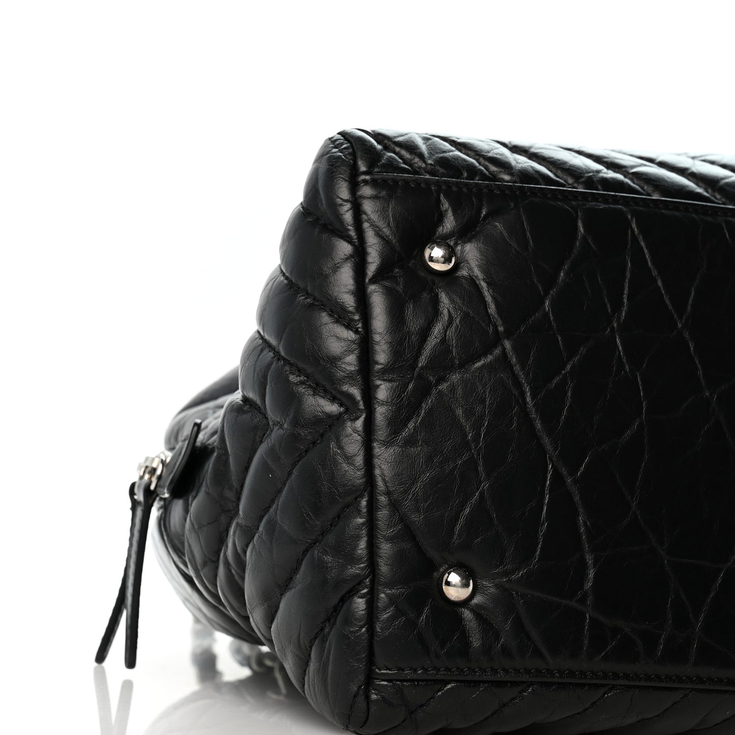 Aged Calfskin Chevron Medium Soft Bowling Bag Black