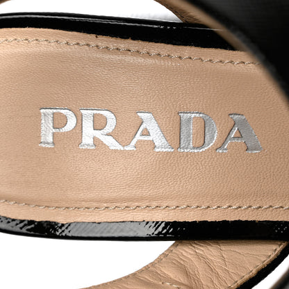 Prada Vernice Saffiano Embossed Crisscross Platform 20/65mm Sandals 37.5 Black 7 of 10