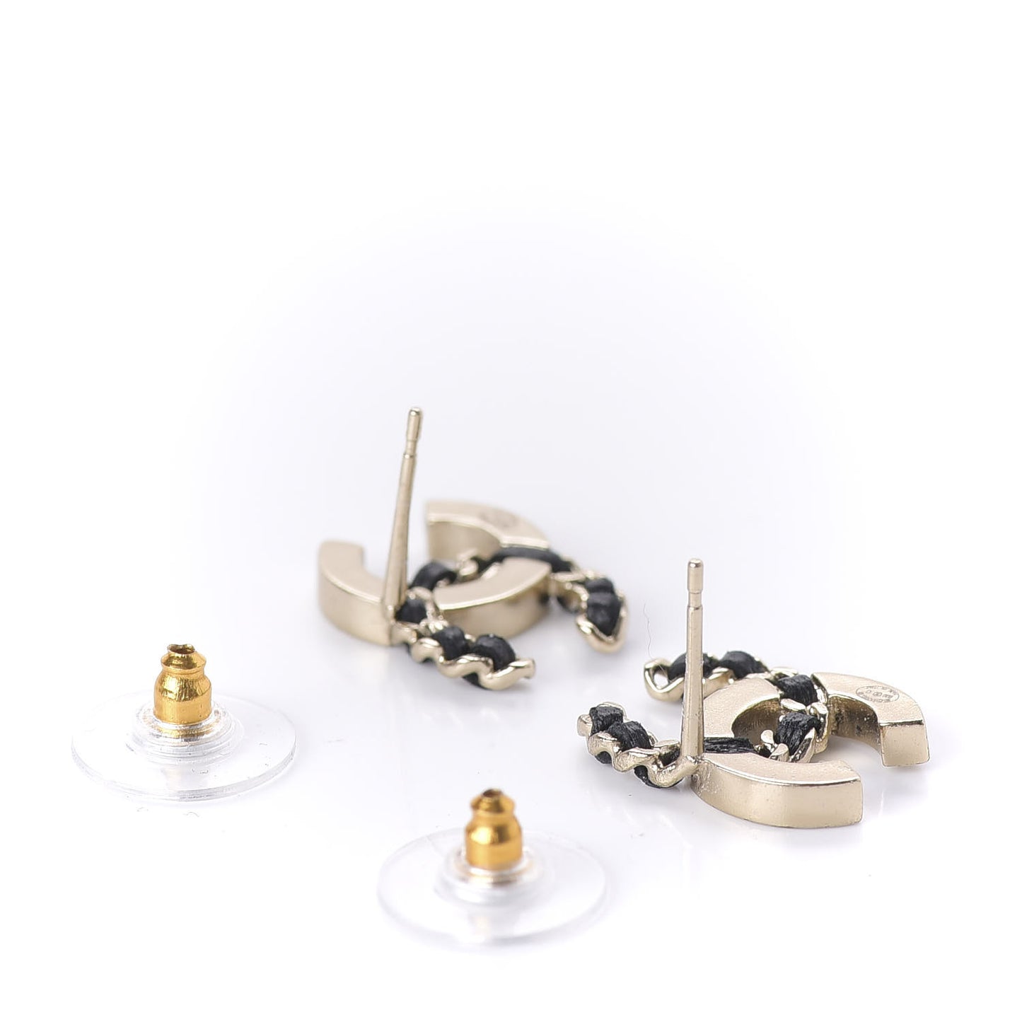 Crystal Baguette Lambskin Chain CC Vintage Allure Stud Earrings Black Gold