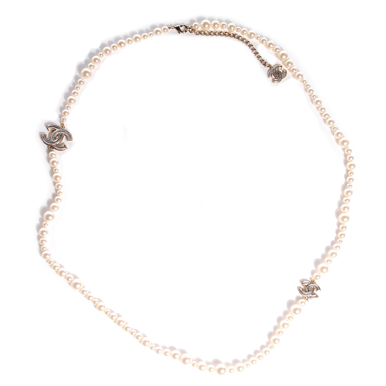 Chanel Resin Graduated Pearl CC Long Necklace Light Gold 1 of 6