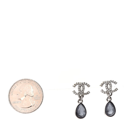 Chanel Crystal CC Tear Drop Earrings Blue Silver 2 of 4