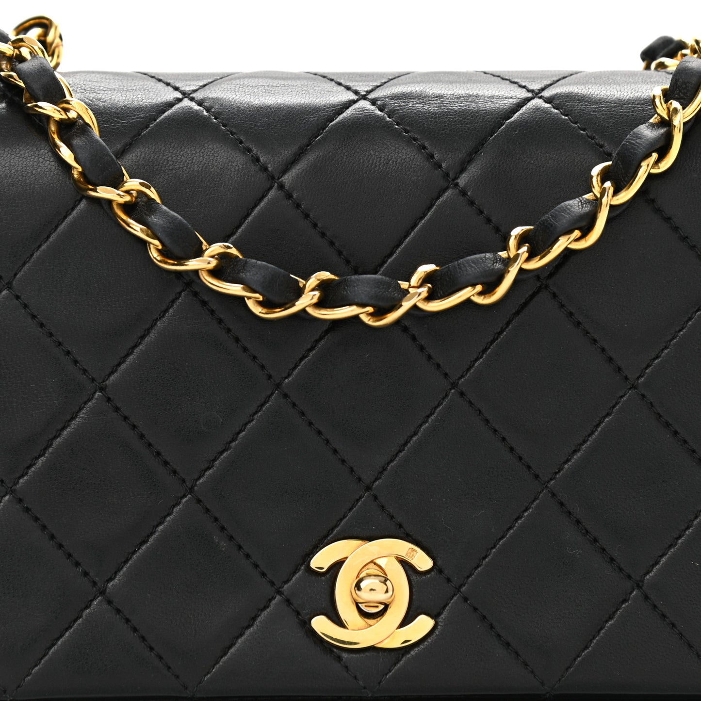 Lambskin Quilted Single Flap Black