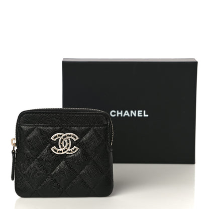 Chanel Caviar Quilted Crystal Zip Card Holder Wallet Black 11 of 11