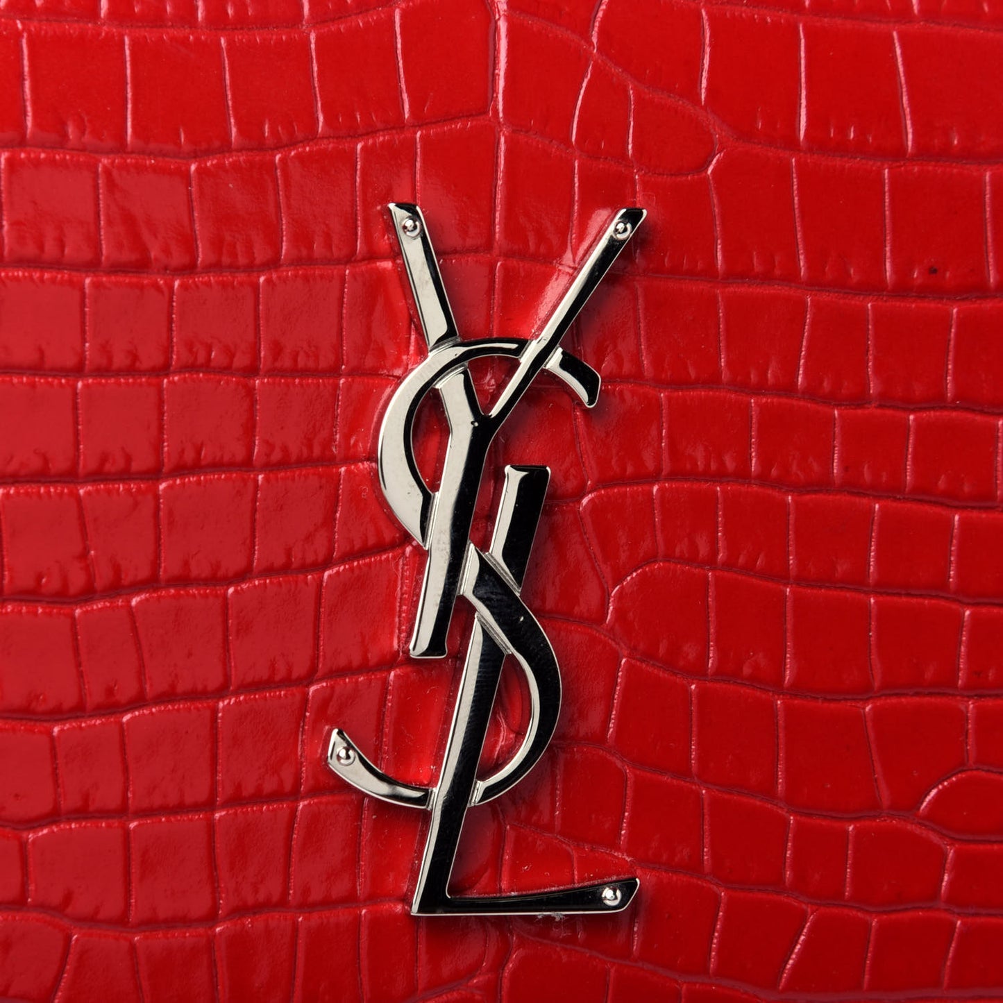 Calfskin Crocodile Embossed Medium Monogram Sunset Rouge Eros
