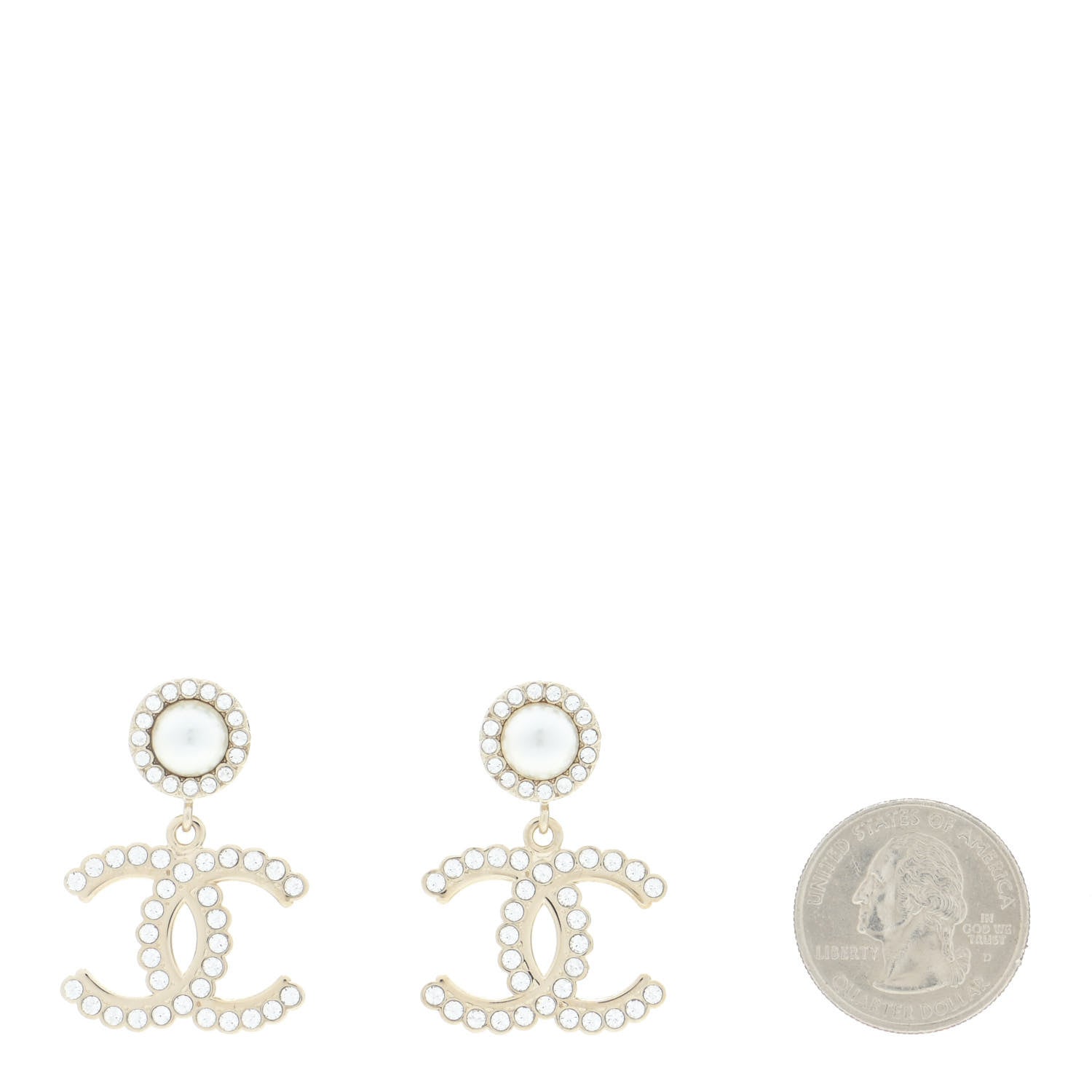 Chanel Crystal Pearl Bow-tiful CC Drop Earrings Gold 2 of 5