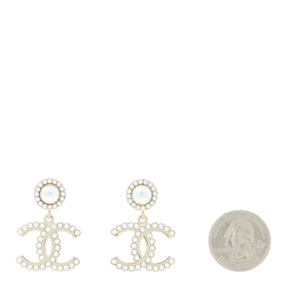 Chanel Crystal Pearl Bow-tiful CC Drop Earrings Gold 2 of 5