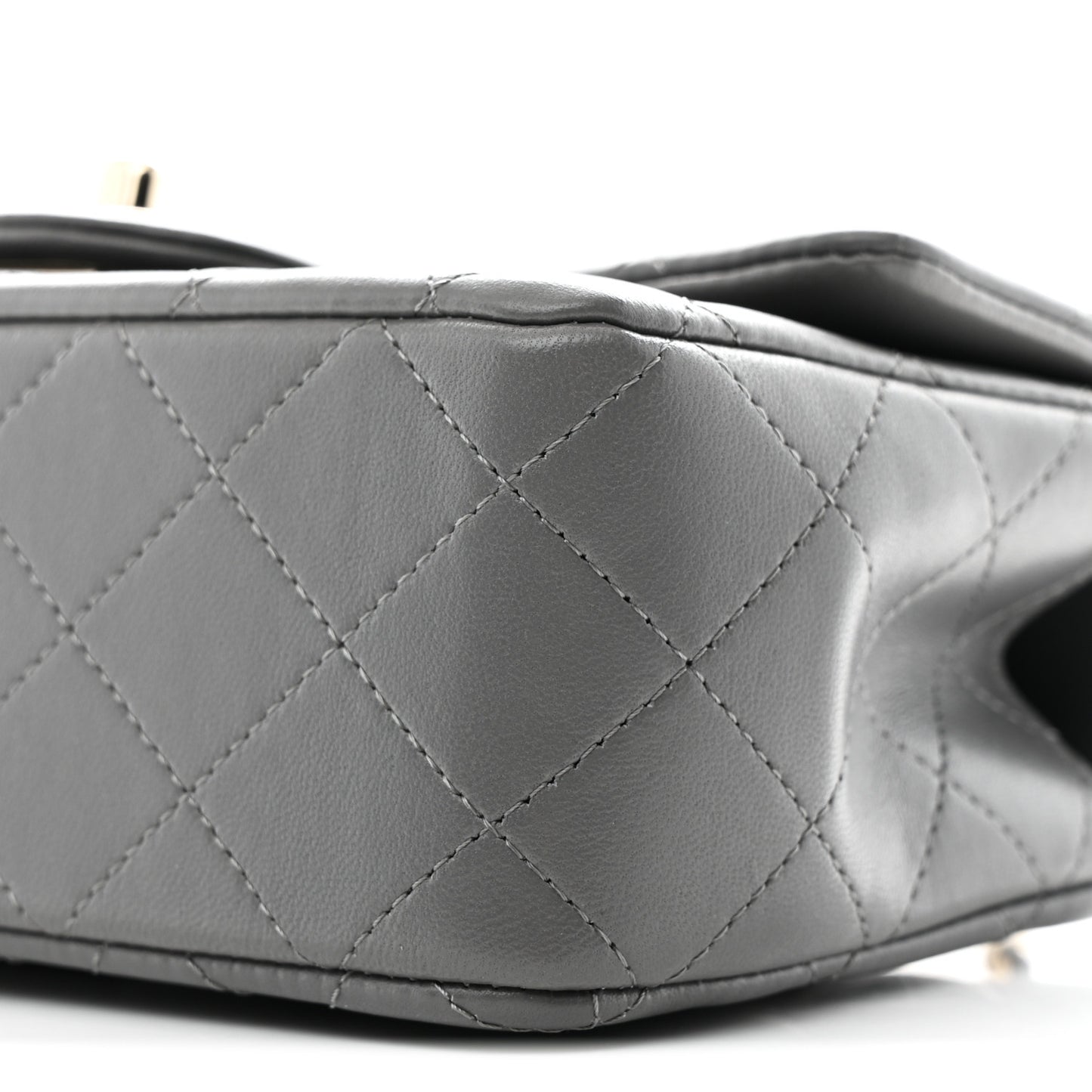 Lambskin Quilted Mini Top Handle Rectangular Flap Dark Grey