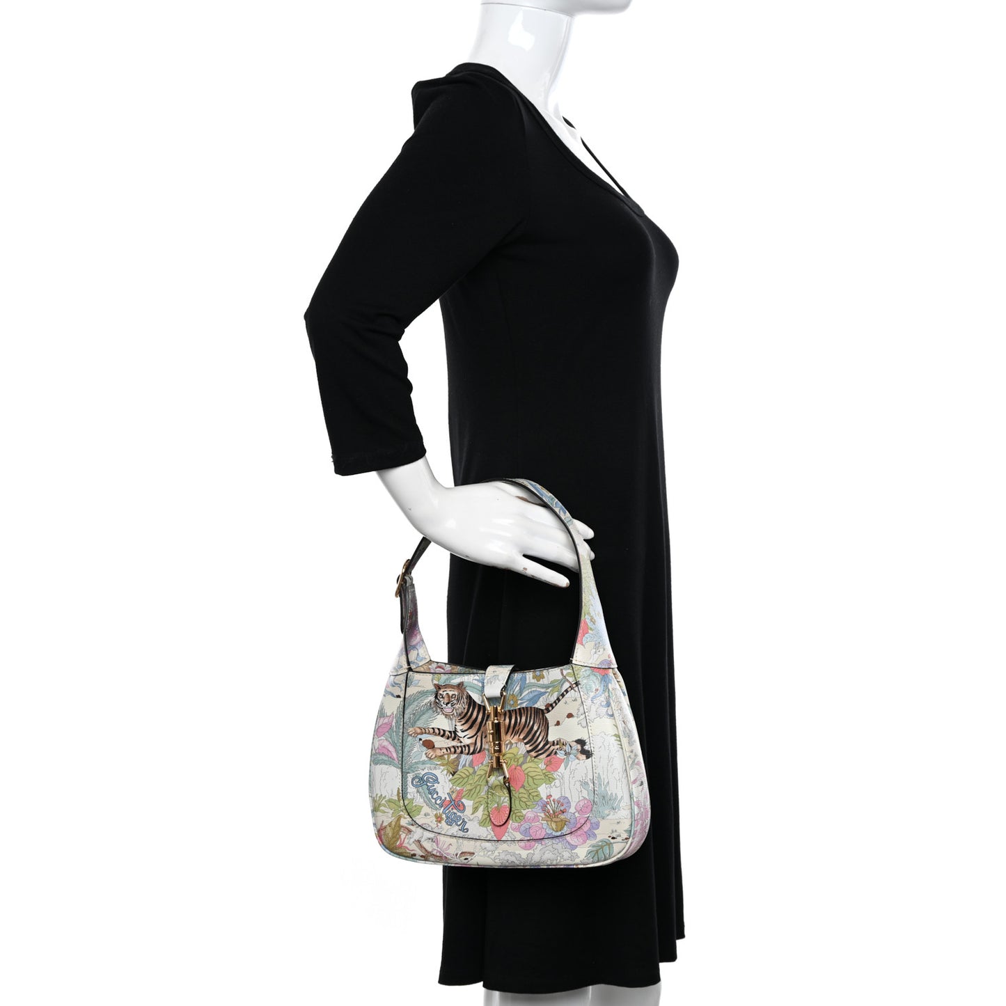New Shangai Calfskin Tiger Savanah Small Jackie 1961 Hobo Chalky White Multicolor