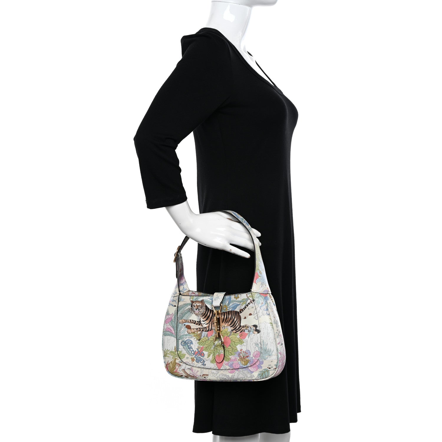 Gucci New Shangai Calfskin Tiger Savanah Small Jackie 1961 Hobo Chalky White Multicolor 2 of 10