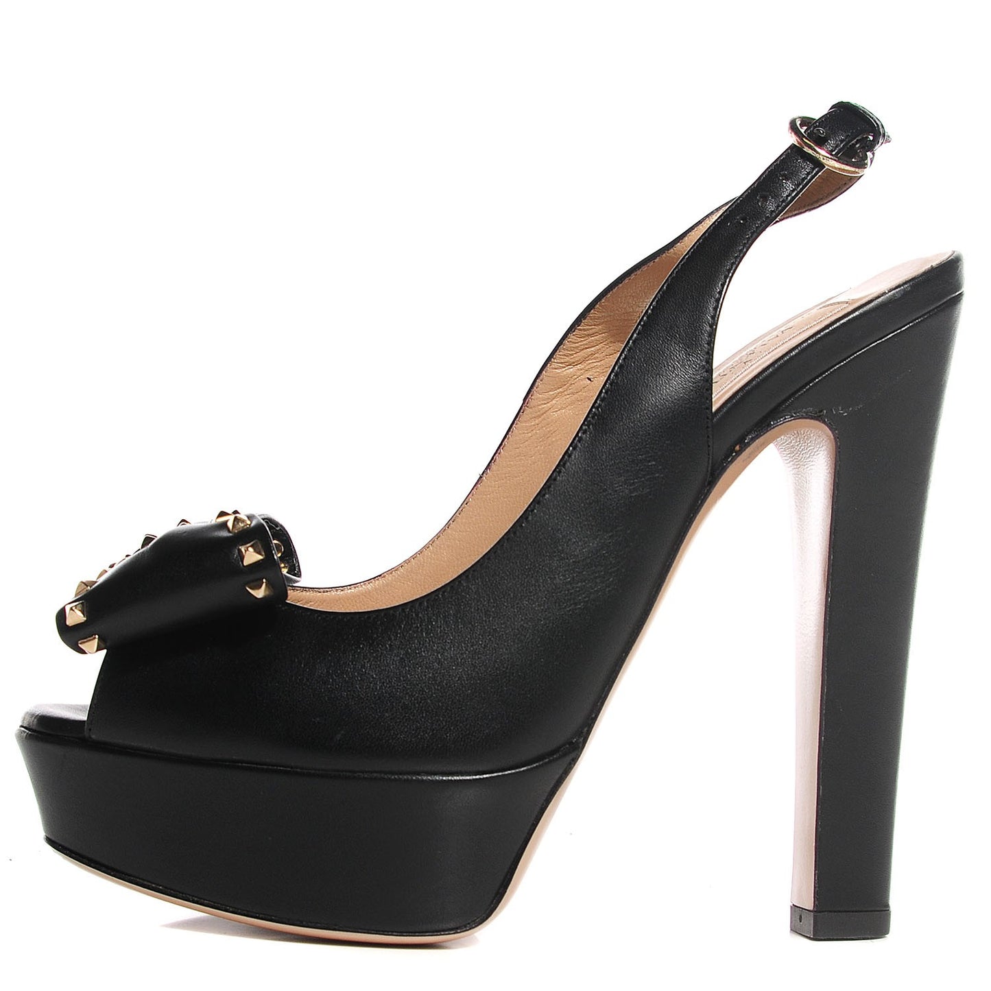 Calfskin Rockstud Bow Slingback Platform Pumps 37 Black