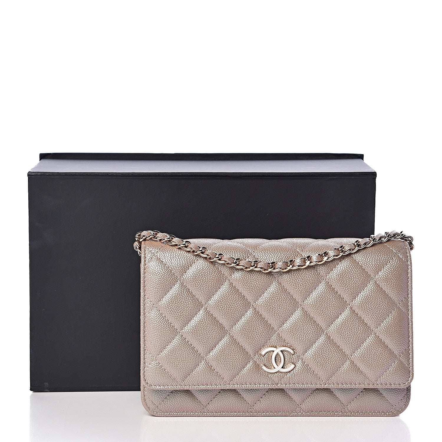 Chanel Iridescent Caviar Quilted Wallet On Chain WOC Beige 11 of 11