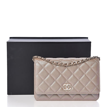 Chanel Iridescent Caviar Quilted Wallet On Chain WOC Beige 11 of 11