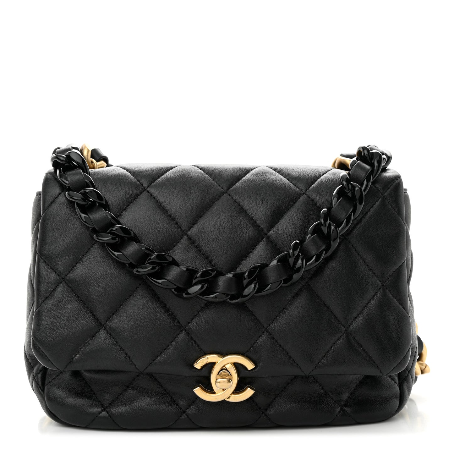 Lambskin Quilted Small Lacquered Chain Flap Black